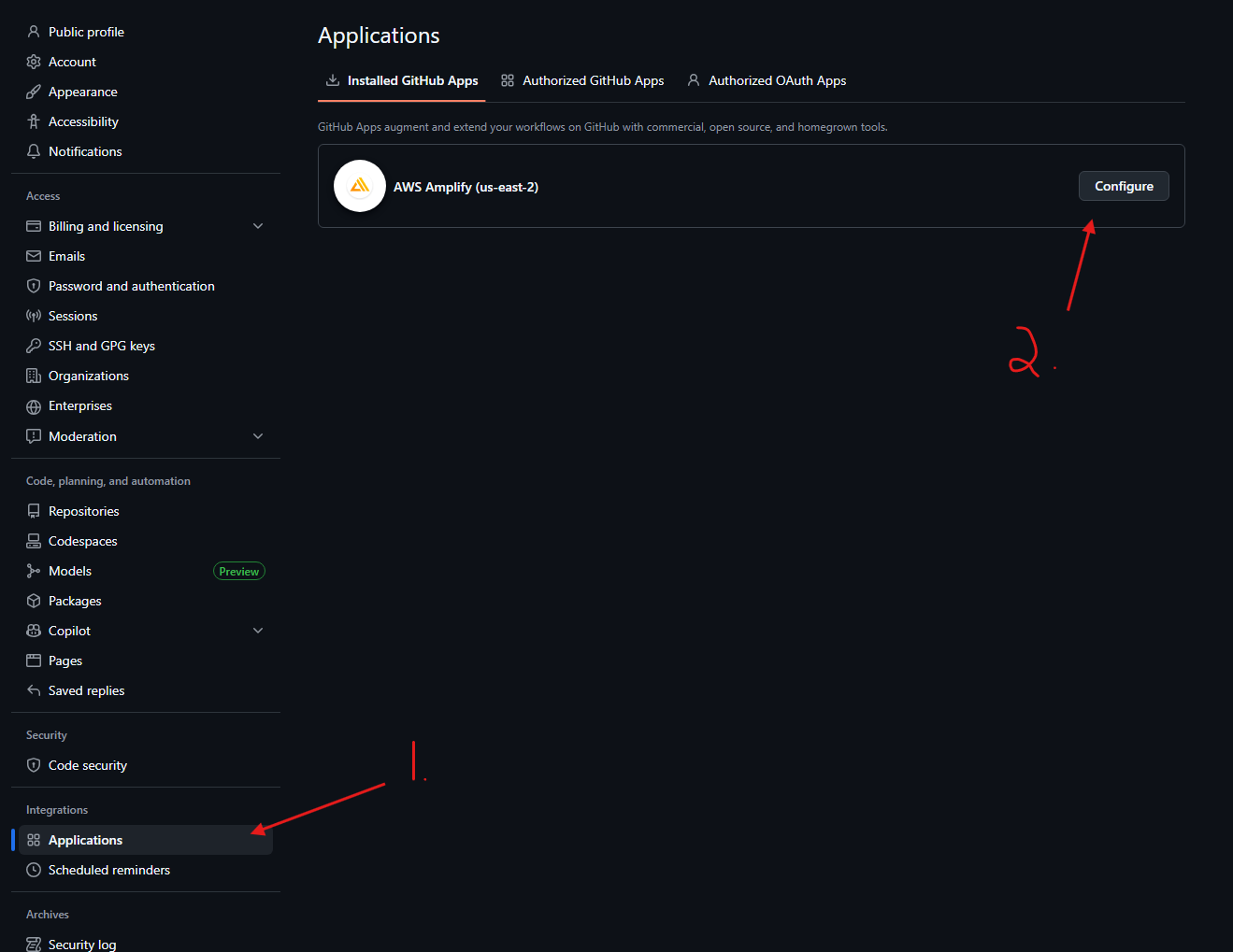 Configure AWS Amplify GitHub app