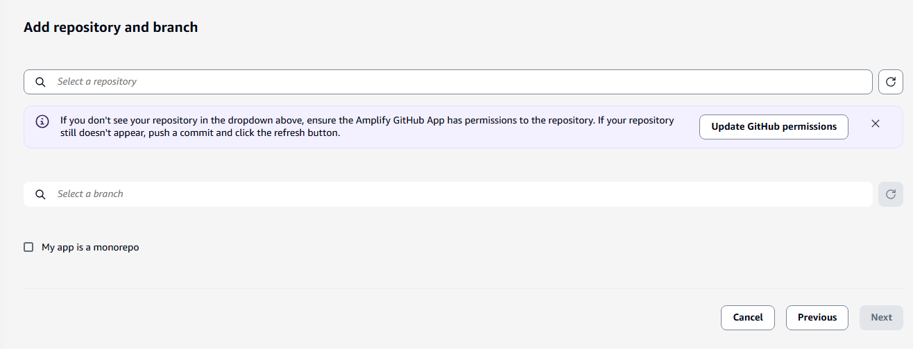 Amplify console showing connected GitHub